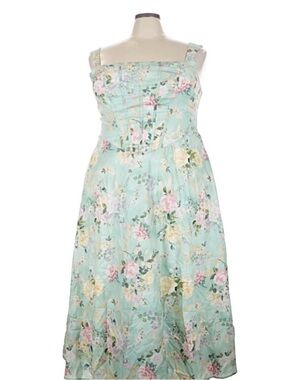 Floral Mint Green Square-Neck Midi Dress
